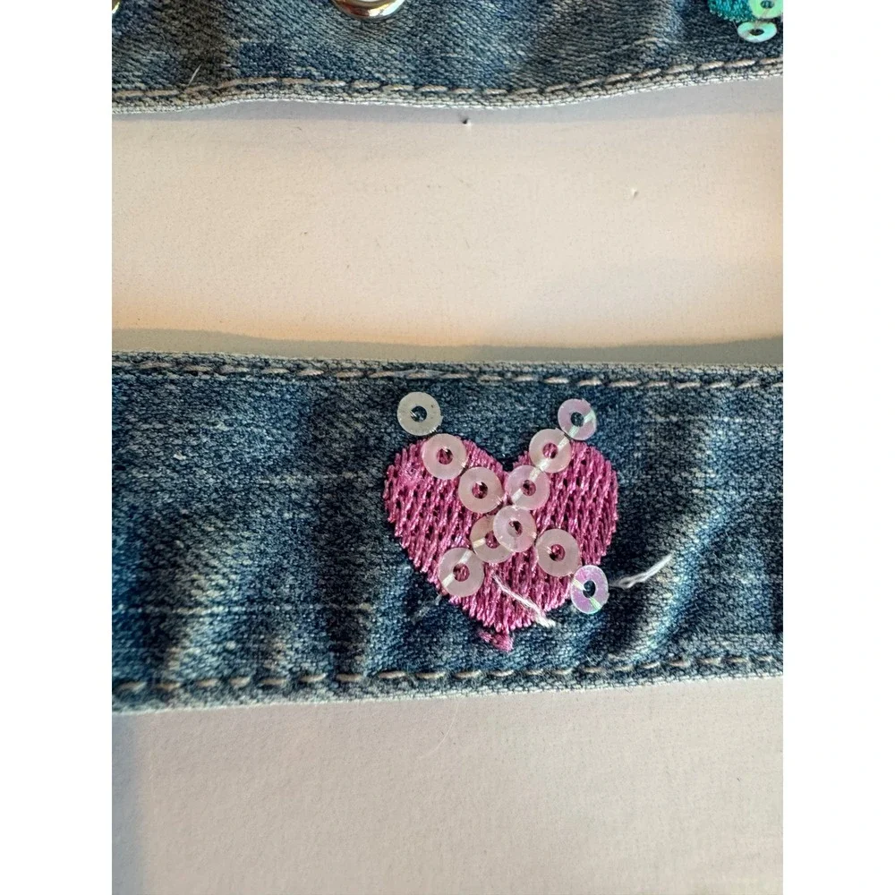 Vintage Princess Heart Buckle Denim Belt Sequin Hearts Y2K Style